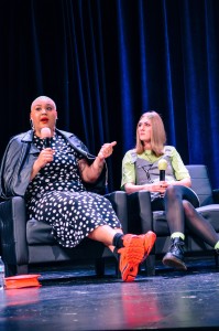 But Make it Fashion: Influencers and BuzzFeed producers Jazzmyne Robbins (left) and Lindsay Webster (right) visited campus to discuss fashion, content creation and life after college. Webster said she hoped to relieve student’s anxiety about the future and inspire them to “keep on keeping on.” Photo contributed by Sam Hostetter