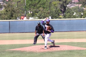 In game three of the series, sophomore pitcher Scott Roberts gave up 3 runs and struck out four batters. (Photo by Arianna Macaluso - Photo Editor)