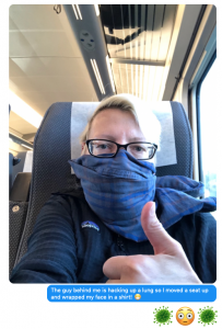 Texting to my sister on the train ride back to Madrid.